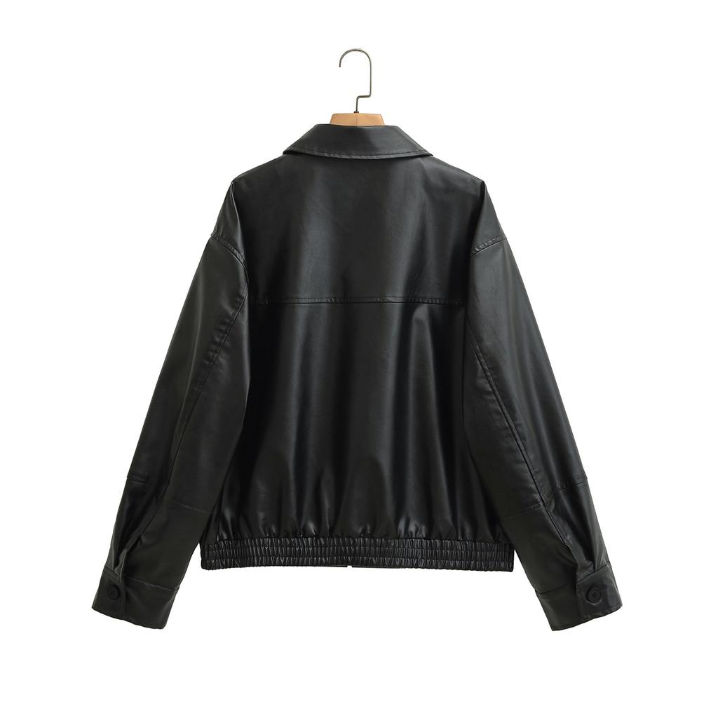 European and American style, new women's clothing, fashionable imitation leather bomber jacket 4341/864