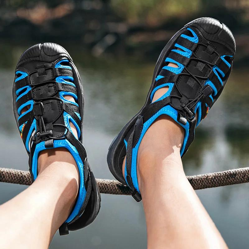 Fashion New Summer Genuine Leather Men Sandals Fashion Design Breathable Casual Shoes Men Soft Bottom Outdoor Beach Sandals Big Size 48