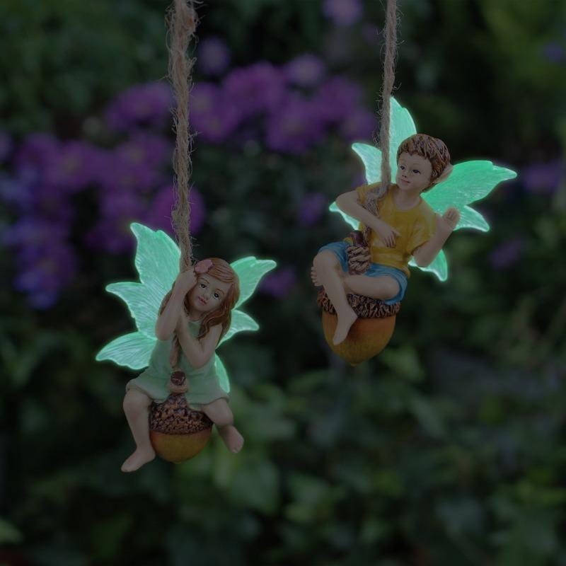 Pinecone Swing, Flower Fairy Garden Pendant, Luminous Fairy Statue, Decorative Resin Handicraft