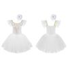 Girls Princess Tutu Dress with Flying Sleeves & Lace Flower Decor, Adjustable Spaghetti Straps, Mesh Skirt + Headdress for Dance Party