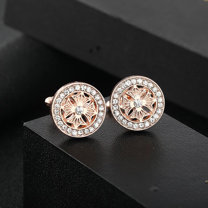 Diamond-Encrusted Metal Sleeves, High-Grade French Alloy Cufflinks, Simple Round Men'S Shirt Buckles