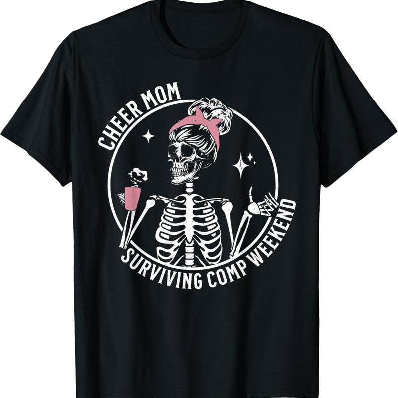 

Skeleton Coffee Cheer Mom Surviving Comp Weekend Mothers Day T Shirt - Men s Summer Cotton Graphic Tee S разноцветный