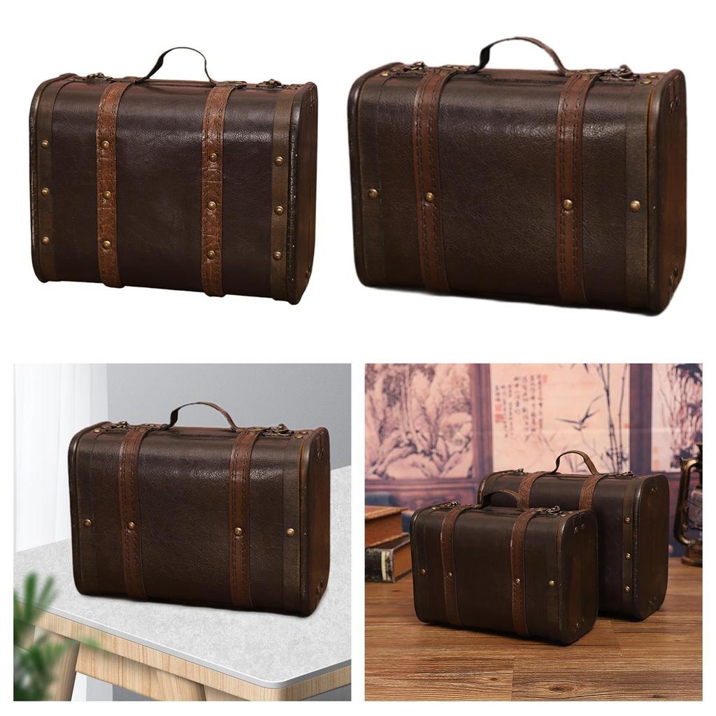Wooden Vintage Style Suitcase Decor Old Fashioned Storage Chest for Wedding