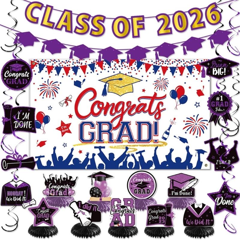 DIY Graduations Celebration Set With Hanging Banners And Honeycomb Paper Decorations Twist Cell Background