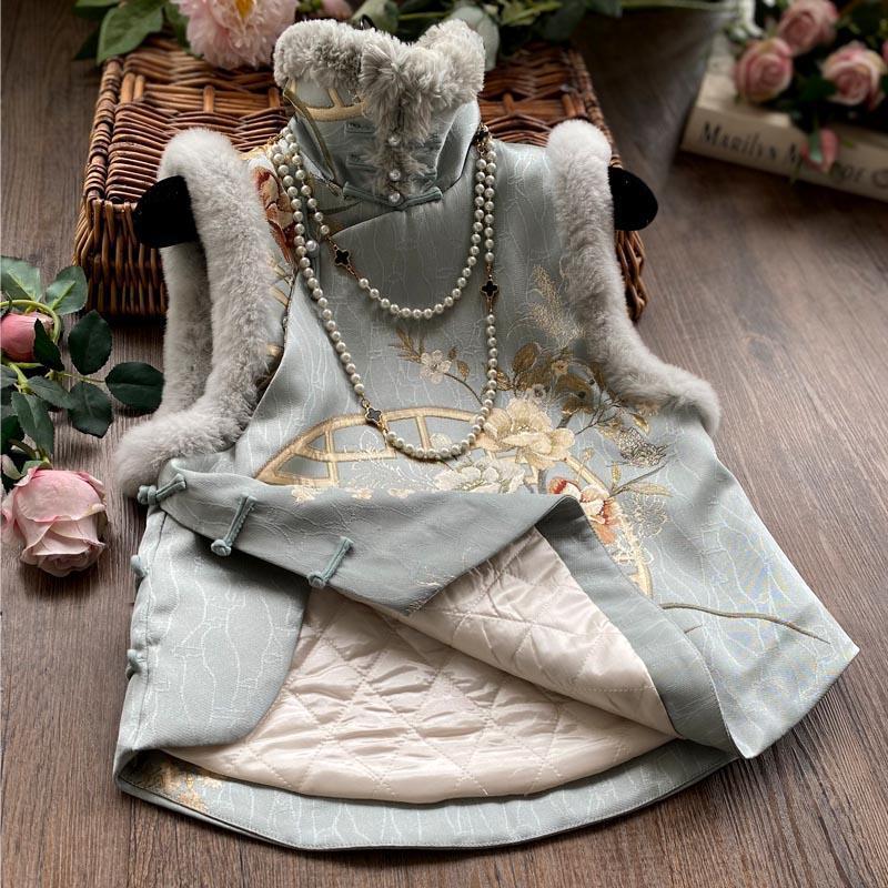 Guochao Cheongsam Vest Young Girl Fried Street Retro Chinese Style Cotton Padded Tang Suit Top 2024 Winter