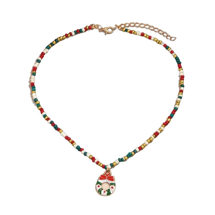Women's Bohemian Choker Necklace Handmade Christmas Tree and Snowflake Pendant Necklace Colorful Beads Designs
