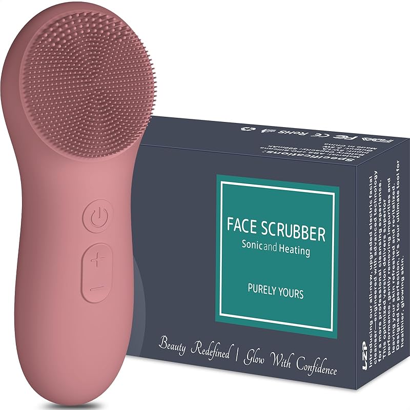 LZP Facial Cleansing Brush Face Scrubber, Silicone Electric Exfoliator Scrubber with 6 Speeds, Rechargeable Face Scrubber for Cleansing, Waterproof Natural Pink