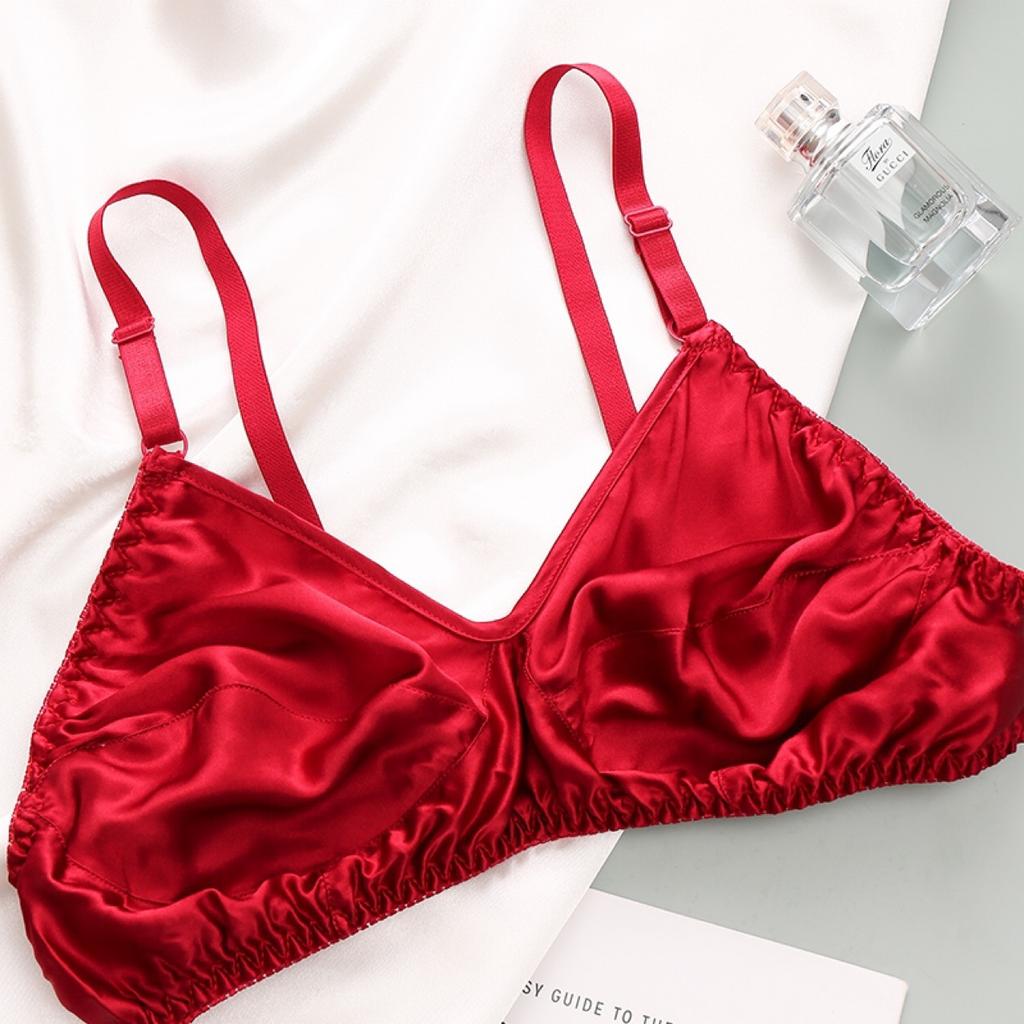 Silk Bra Thin Mulberry Silk Bra Wirefree Lightly Padded Comfortable Breathable Plus Size Bra Seamless Underwear for Women