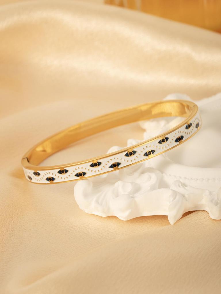 18k Gold-Plated Stainless Steel Open Bracelet - European & American Style, Light Luxury Women's Jewelry