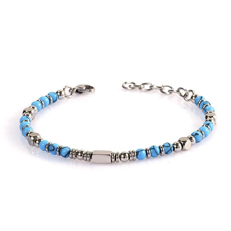 Stainless Steel Natural Stone Bracelet With Obsidian Turquoise Tigers Eye Polished Handmade Fashion Jewelry Men Women