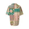 Damen Lässiges Kurzarm Waffelstrick Poloshirt Knopfleiste Patchwork Blumenprint Leichtes Oberteil
