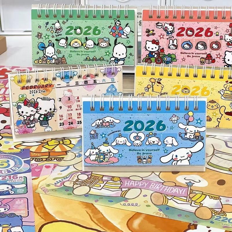 Cute Cartoon 2026 Colorful Sanrio Small Desk Calendar Desktop Ornament Creative Calendar Planner Desktop Office Stationery Gifts