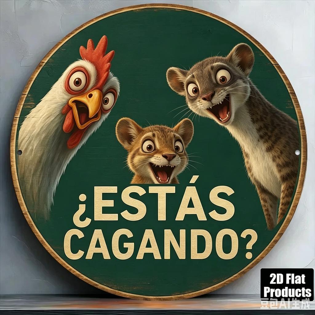 Retro Round Metal Sign Funny Animals Bathroom Wall Decor Humorous Spanish Quote Sign for Home Restroom Farmhouse