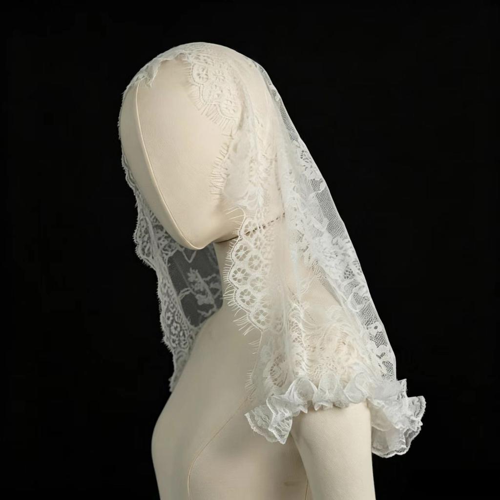 Vintage Lace Bridal Veil Short Mantilla Wedding Headcover Ruffle Edge Brides Headpiece for Wedding Ceremony Party