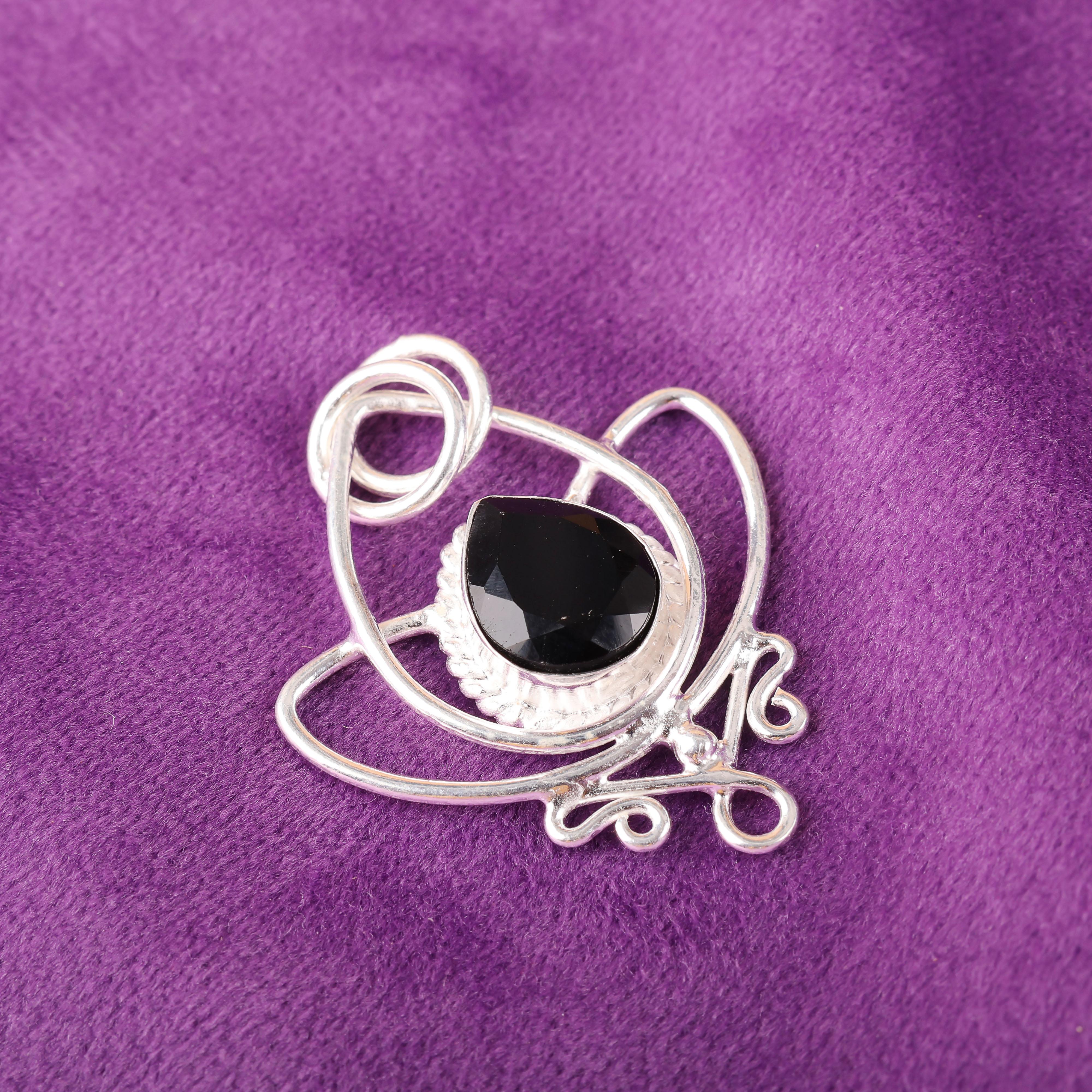 

Кулон из черного оникса из серебра 925 пробы, кулон с драгоценным камнем ручной работы на День памяти 1.44 Inches чёрный