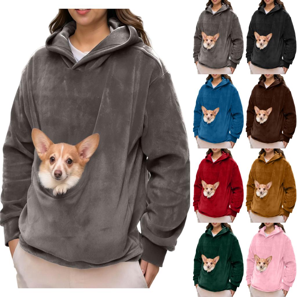 Sudadera con capucha unisex de moda casual para hombre y mujer, color sólido, manga larga, con bolsillo para mascota