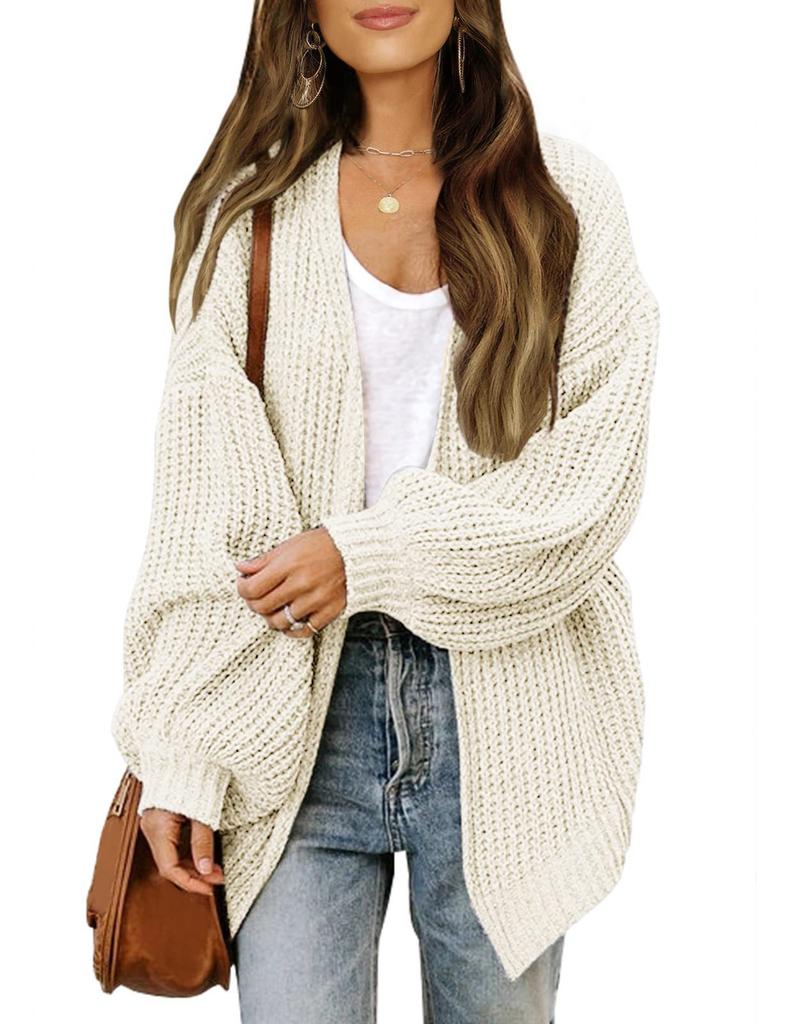 2024 Autumn/Winter New Amazon Foreign Trade Women's European & American Lantern Sleeve Cardigan Pocket Chunky Knitted Cross-border Sweater