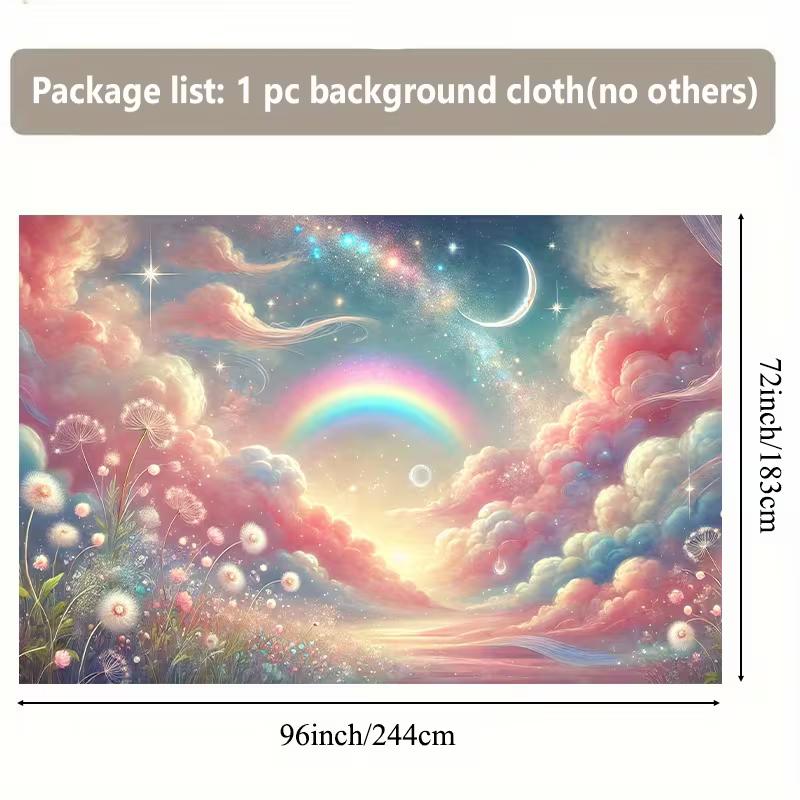 2D Whimsical Pastel Cloud Backdrop with Starry Sky & Rainbow Newborn & Gender Reveal Background
