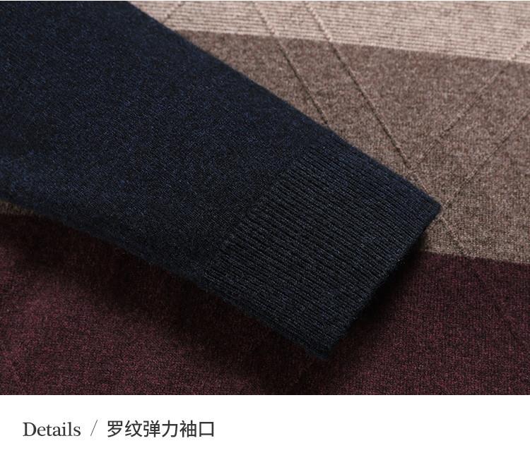 100% Sheepskin & Thick Jacquard Cross Color Striped Round Neck Woolen Sweater for Men's Autumn/Winter Warmth Sweater