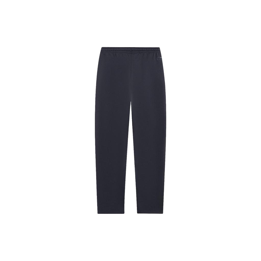 Li Ning Sports Lifestyle Series Solid Color Casual Fleece Straight Leg Mid Rise Versatile Knitted Sports Pants Men Pants Black Pine-Grey AKLU863-2