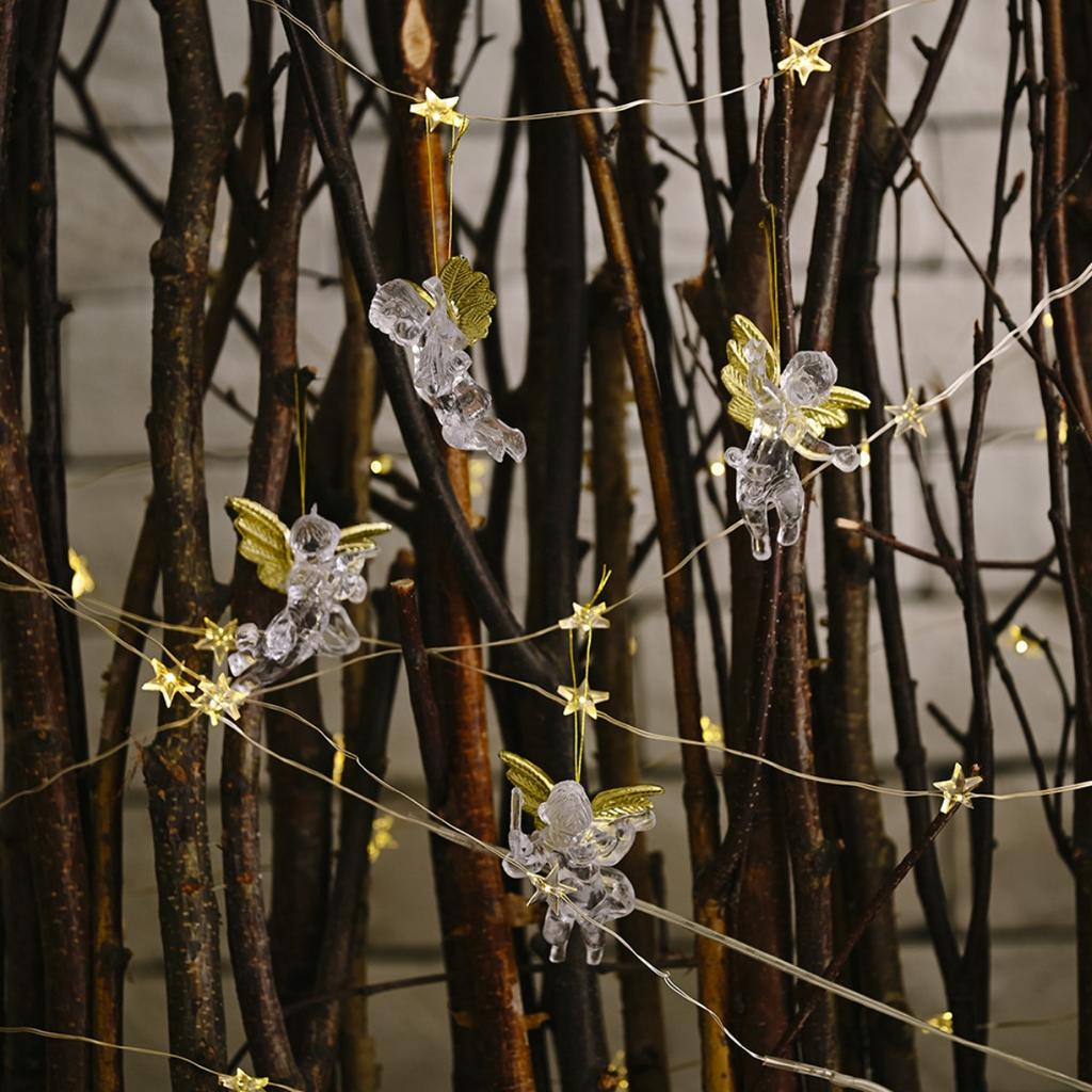 4 adet Noel Meleği Süsü Kristal Berraklığında Altın Kanatlı Melek Noel Ağacı Asılı Süsler Tatil Süslemeleri
