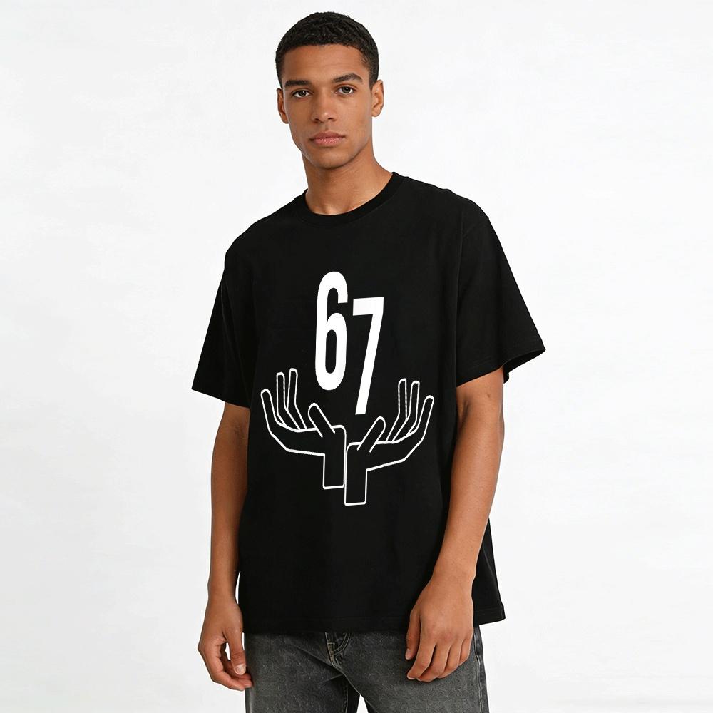 Fun Number 67 Palm Print Casual Short Sleeve T-Shirt Pure cotton T-shirt