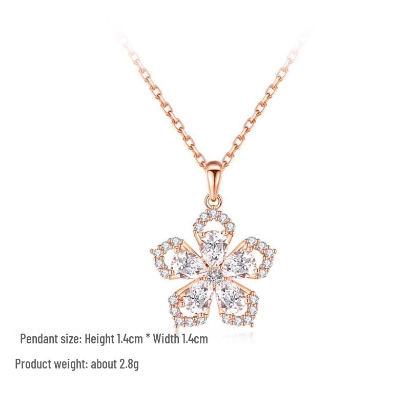 S925 Sterling Silver Rotating Peach Blossom Pendant Necklace – Rose Gold 925 Silver