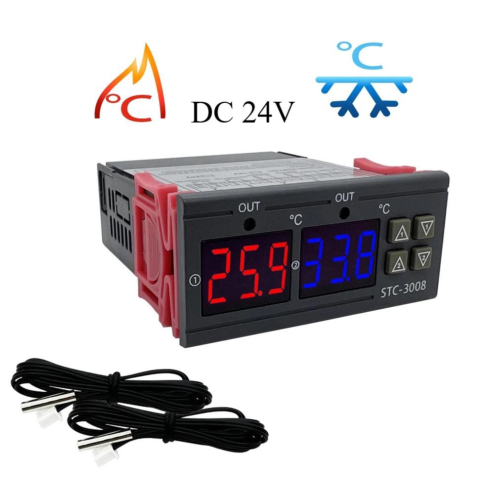 

STC-3008 Dual Digital Temperature Controller Two Relay Output Thermostat Heater with Probe 12V 24V 220V Home Fridge Cool Heat