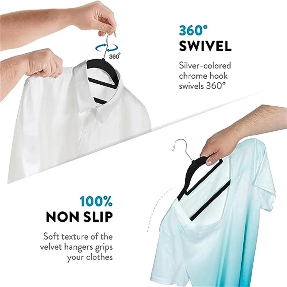 Wieszak na ubrania 44,5 cm, antypoślizgowy, z flokowaniem, bezszwowy, plastikowy wieszak domowy z hakiem obrotowym o 360 stopni