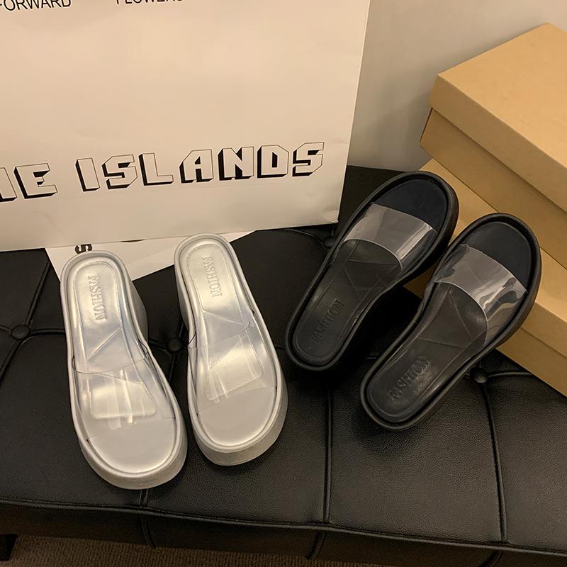 2025 Summer Chunky Woman Slippers Fashion PVC Transparent Platform Wedges Heel Slides Ladies Casual Outdoor Beach Shoes