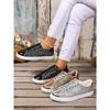 2025 Summer New Arrival Plus Size Sequined Front Lace-Up Solid Color Oversized Sneakers