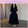 Embroidered Black Floral Long Sleeve Dress With V Neck For Spring Autumn Women
