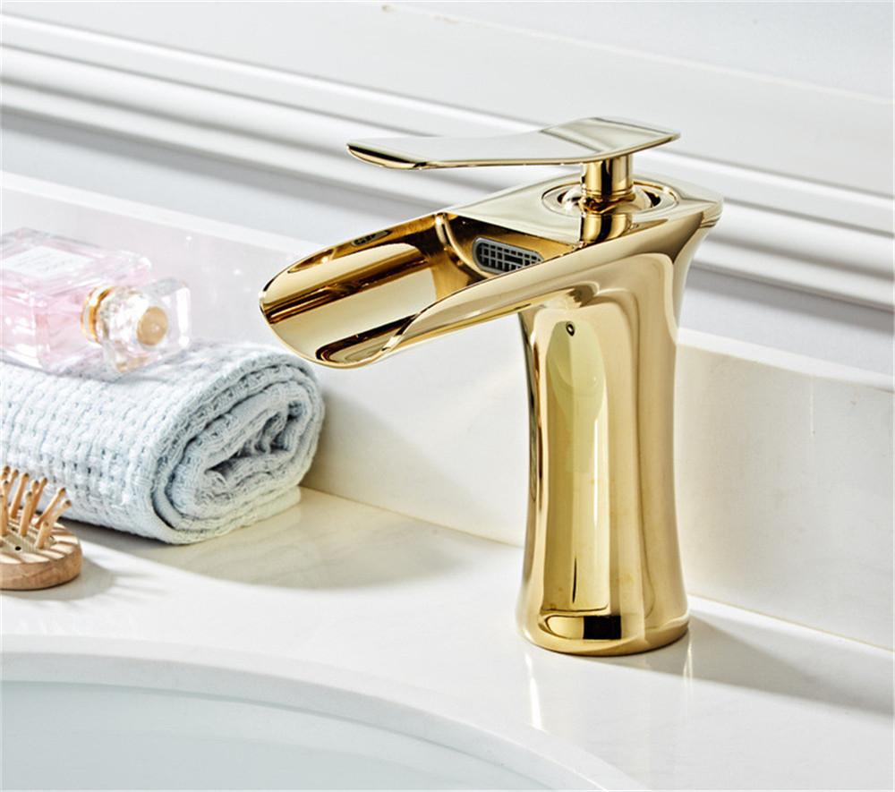 Antique Bathroom Faucet Gold Basin Faucets Brass Hot & Cold Bathroom Sink Faucet Deck Mounted Lavotory Faucet Mixer Water Tap