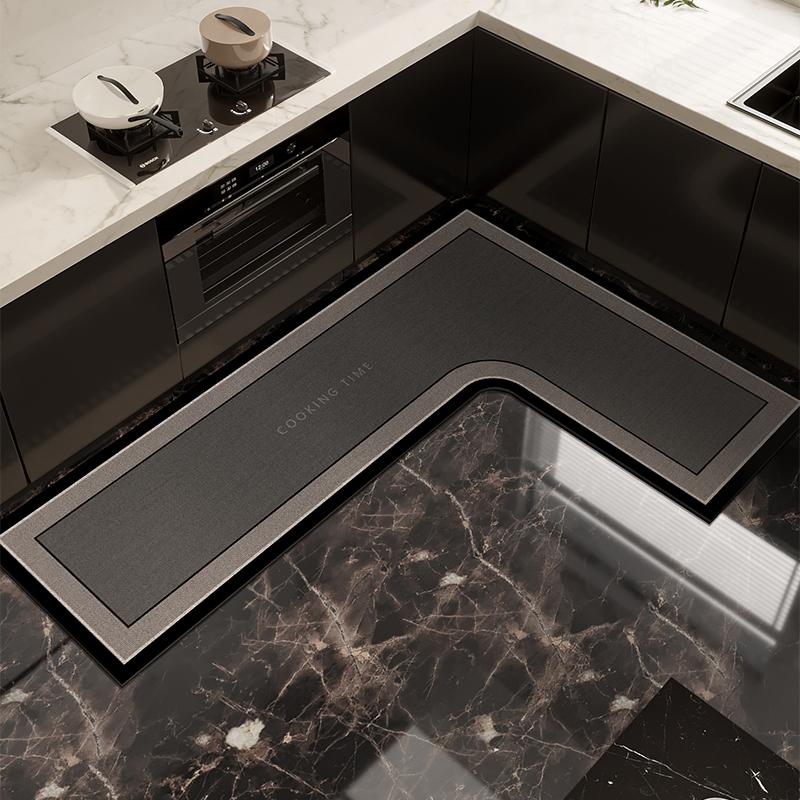 Pvc Kitchen Floor Mat Waterproof Non-Slip Vinyl Carpet L-Shaped Cat Pattern Plants Flowers Mats Home Decoration Rug Alfombra