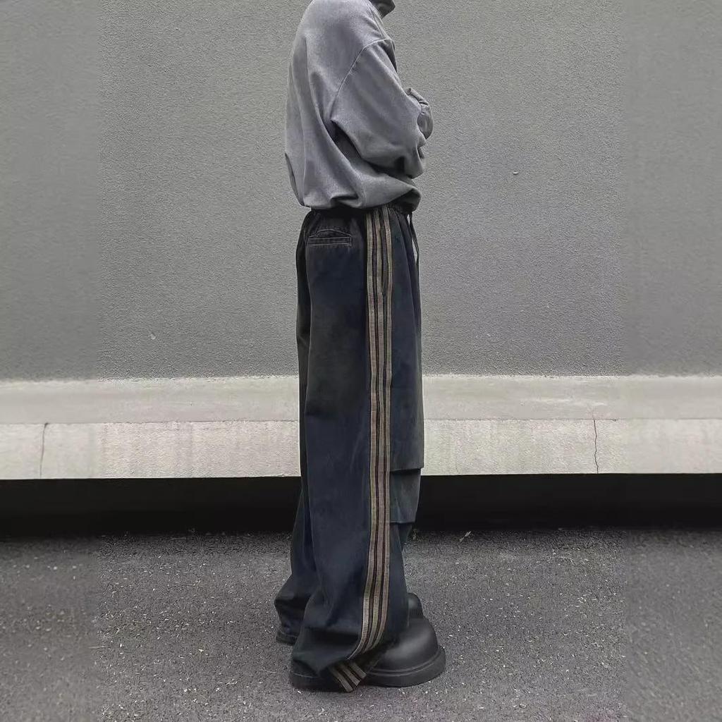 Sonbahar/Kış Çizgili Pileli Bol Günlük Pantolon: Retro Amerikan Sokak Stili Kot Pantolon