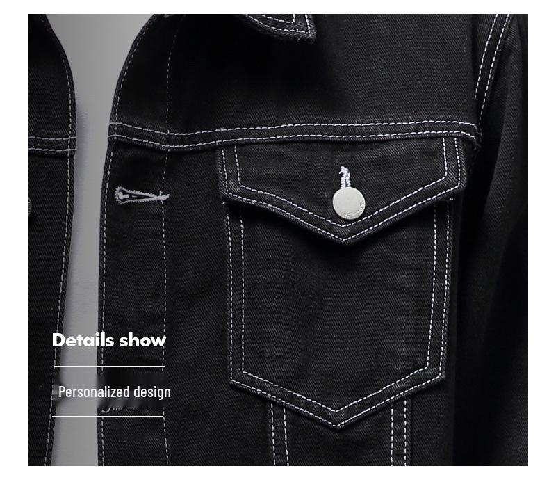 Men's Trendy Black Denim Jacket - Spring/Autumn Korean Hong Kong Style Wear-Resistant