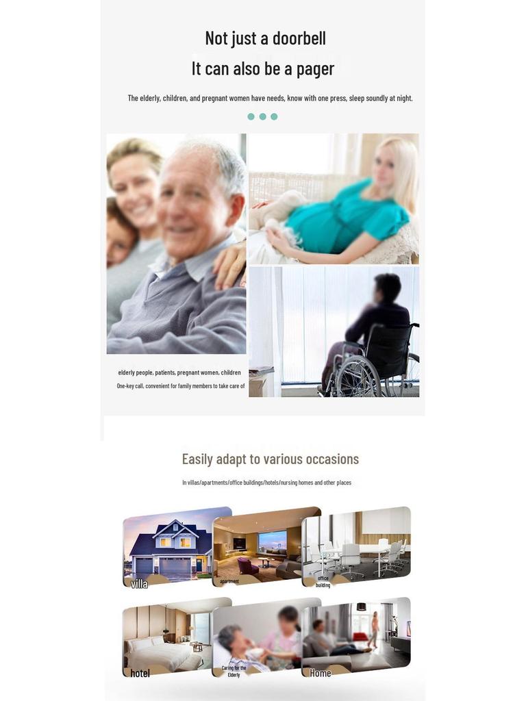 Kinetische Energie Drahtlose Wasserdichte Türklingel, Batterielos, Große Reichweite, Hohe Lautstärke, Ideal für ältere Menschen.