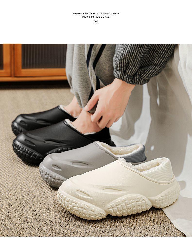 Winter Cotton Slippers: Non-slip, Waterproof, Thick-soled, Warm Velvet, Closed-toe for Men & Women