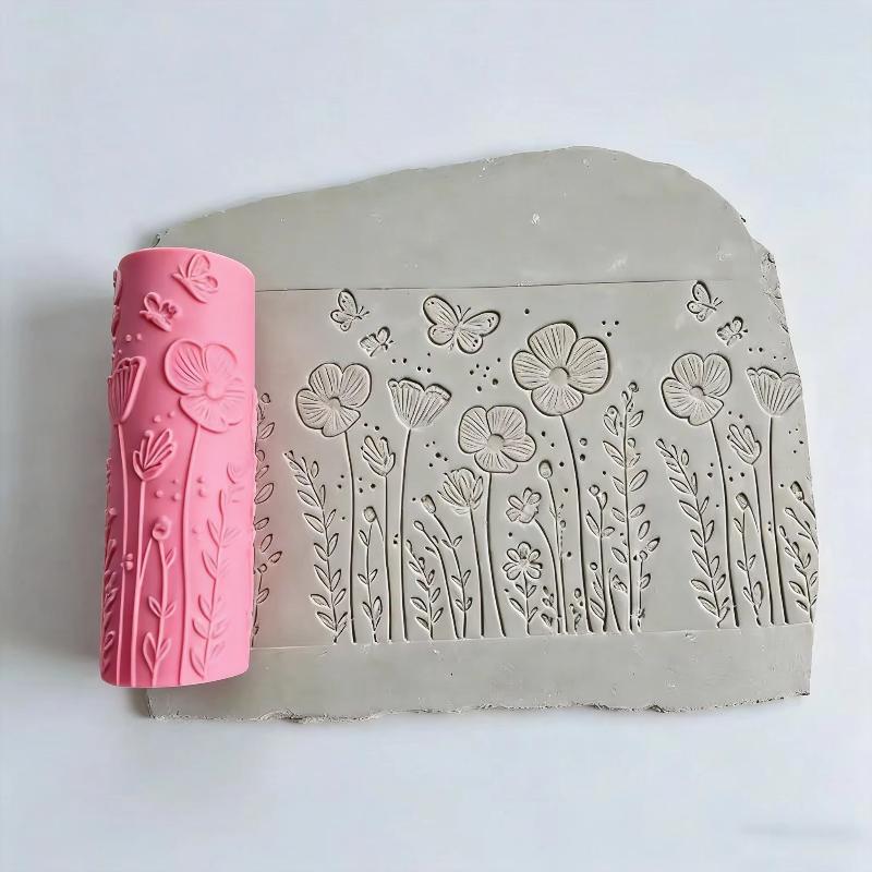 Floral Butterfly Texture Polymer Clay Roller Ceramic Seamless Escape Tool For DIY Creative Making Mold