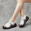 Women's Leather Thick Sole Peep Toe Sandals Summer New Lightweight Non Slip Breathable Wedges Slip On Sandals Beach Sandals