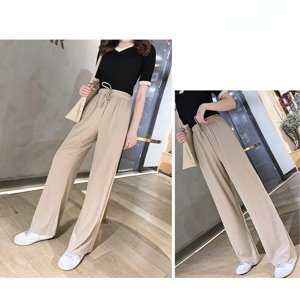 Summer Ladies Ice Silk Light Wide Leg Trousers Girl Solid Color High Waist Loose All-match Straight Casual Pants
