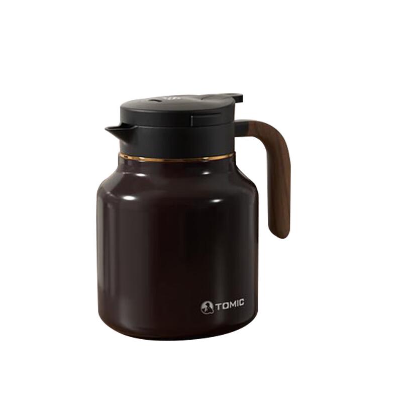 Temok Smart Display Ceramic Lined Insulated Tea Pot with Wood Grain Handle