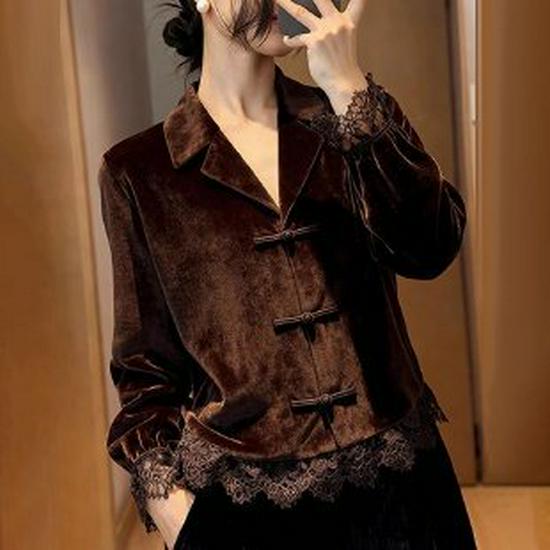 

Chinese Style Spring Short Cardigan for Middle-Aged and Elderly Women - Tang Suit Outerwear XL коричневий