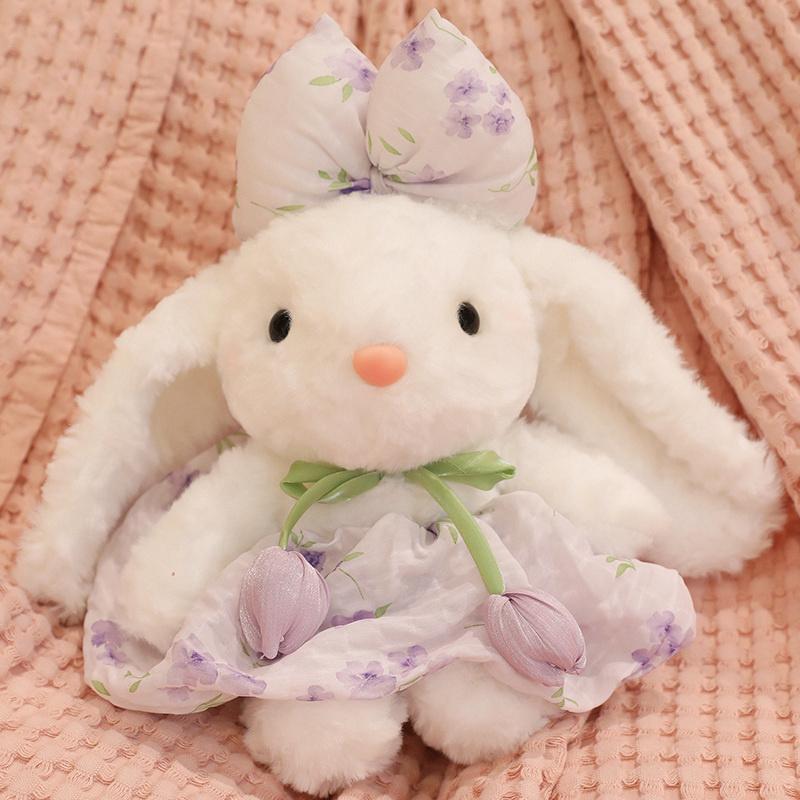Kawaii Rabbit Plush Toy Stuffed Long Ear Bunny Wearing A Dresses Doll Sleeping Companion Plush Doll Children's Easter Gift