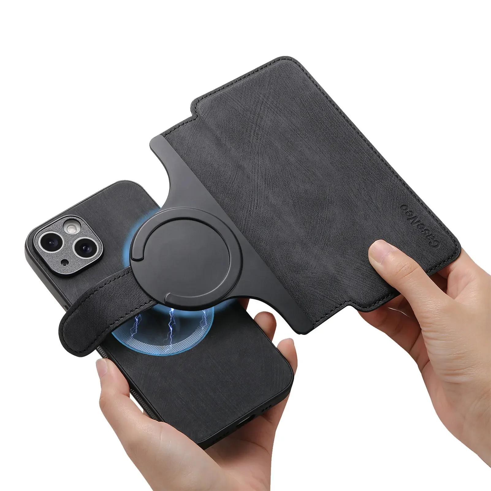 

Кожаный чехол-книжка для Magsafe для Xiaomi 14T Pro, съемный магнитный кошелек, держатель для карт, чехол для телефона для Xiaomi Mi 14 T Pro, сумка Xiaomi 14T Pro чёрный