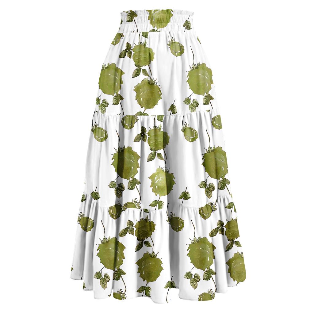 Gonna Lunga Casual Primaverile da Donna con Volant Gonna Tinta Unita Gonna Retro Pieghettata