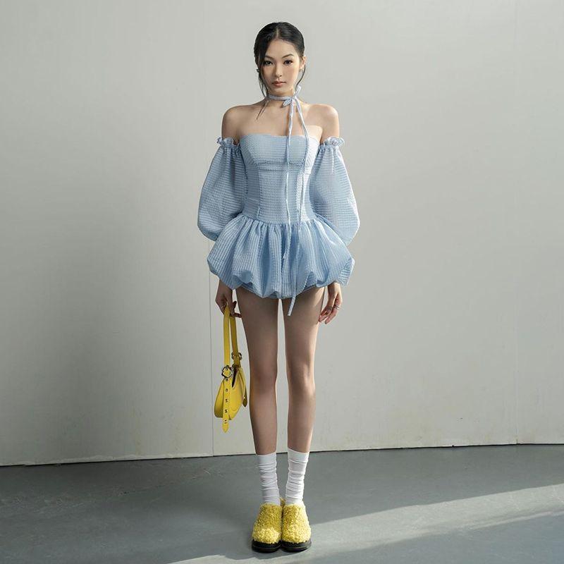 

# Sisjuly# Художественный отдел Сладкое и острое Балет Юность Кружевная шнуровка Приталенное Маленькая талия Сексуальное платье-пачка из тюля Женская мода Blue S