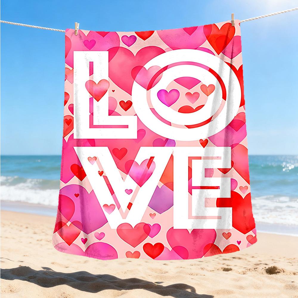 1pc Love Hearts Print Outdoor Flannel Blanket Soft All Season Polyester Throw , Perfect for Picnics & Travel , Picnic Accessory