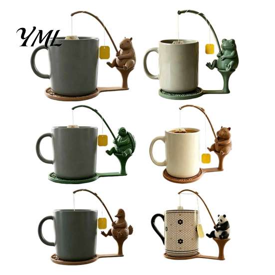 Tea Bag Organizer for Mug Fishing Friends Holder, Cute Resin Teabag String Keeper, Whimsical Animal Garden Decor Decor, Fun Kitchen Counter Accessory,