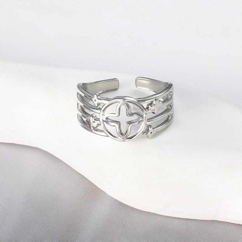 

Кольцо из титановой стали с отверстием под четырехлистный клевер, женское, регулируемое, для пары, кольцо из нержавеющей стали Adjustable opening